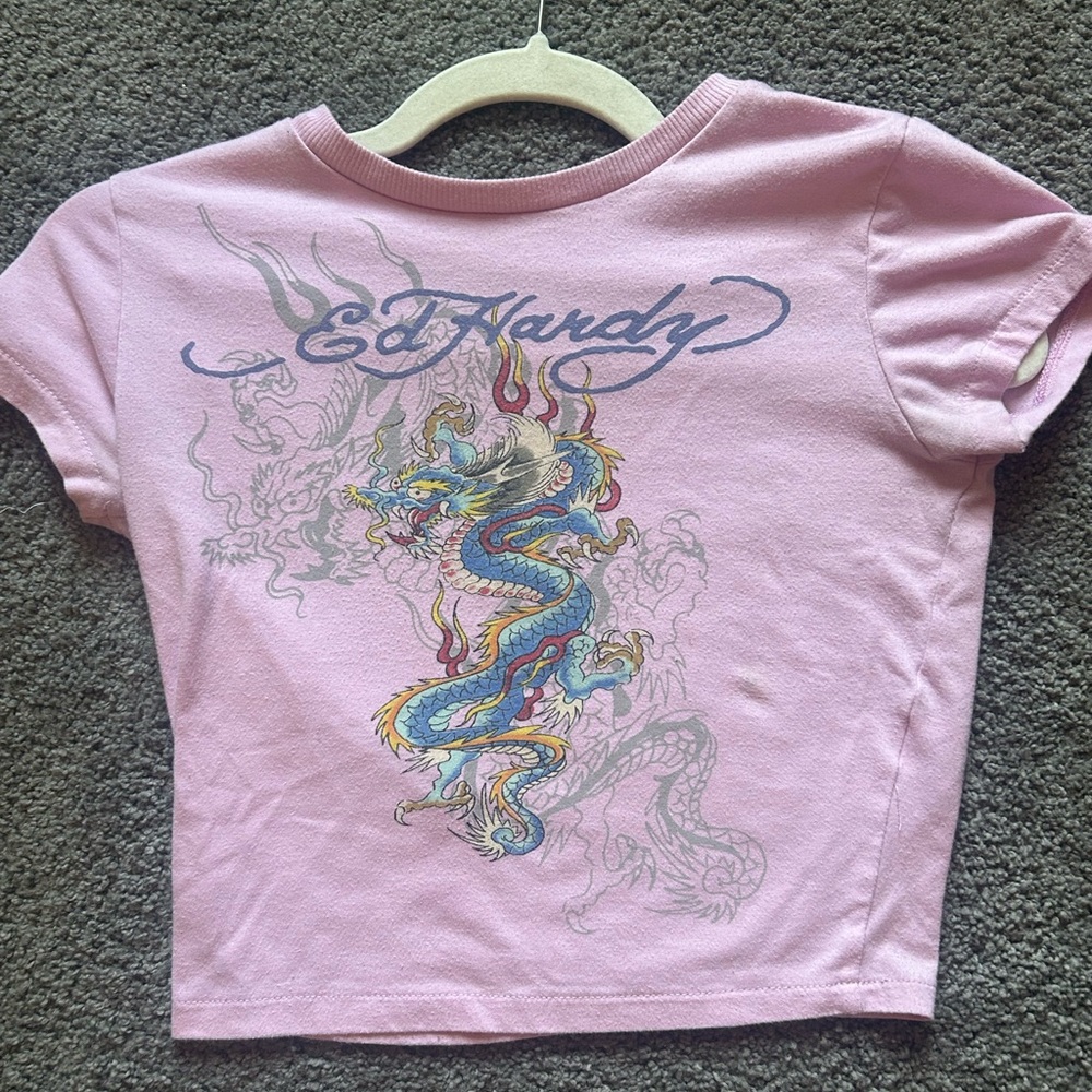 Ed Hardy Kids T-Shirt with Blue Dragon on Pink